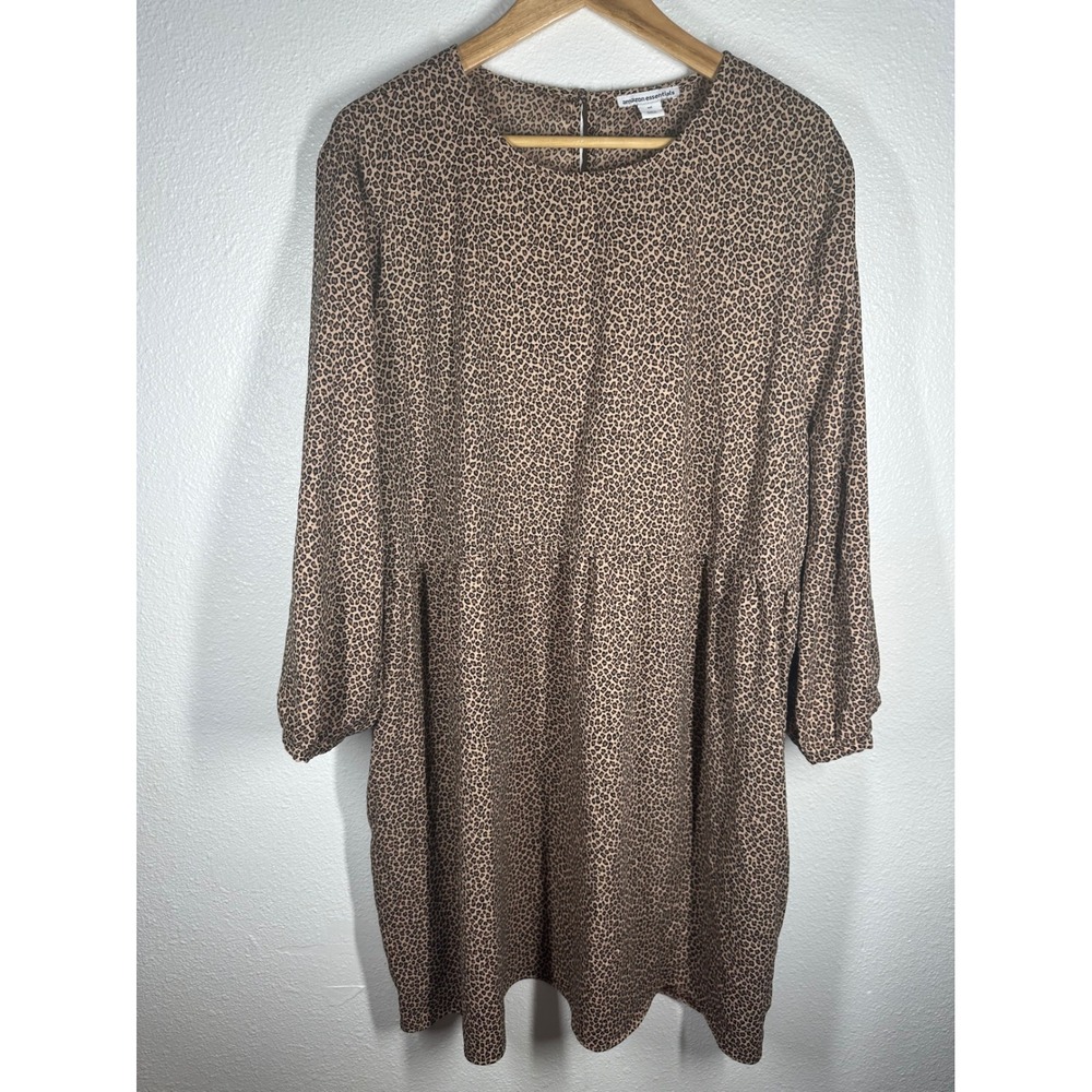 Amazon Essentials Dress Womens XXL Brown Leopard Print Babydoll Long Sleeve Mini